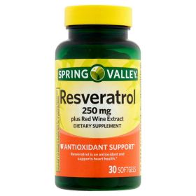 Spring Valley Resveratrol Plus Red Wine Extract Dietary Supplement, 250 mg, 30 count